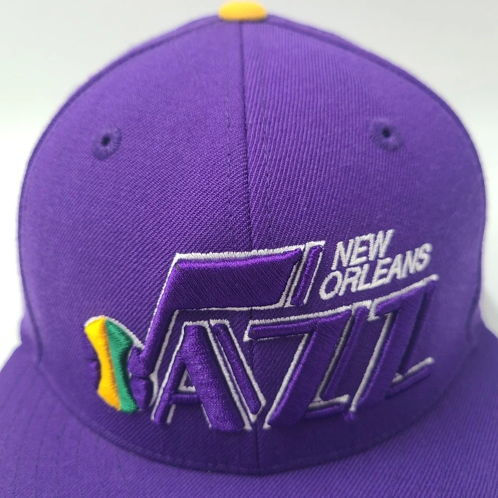 New Orleans Jazz Hat Fitted 7 Mitchell &‎ Ness Purple Yellow NBA Logo Wool Men
